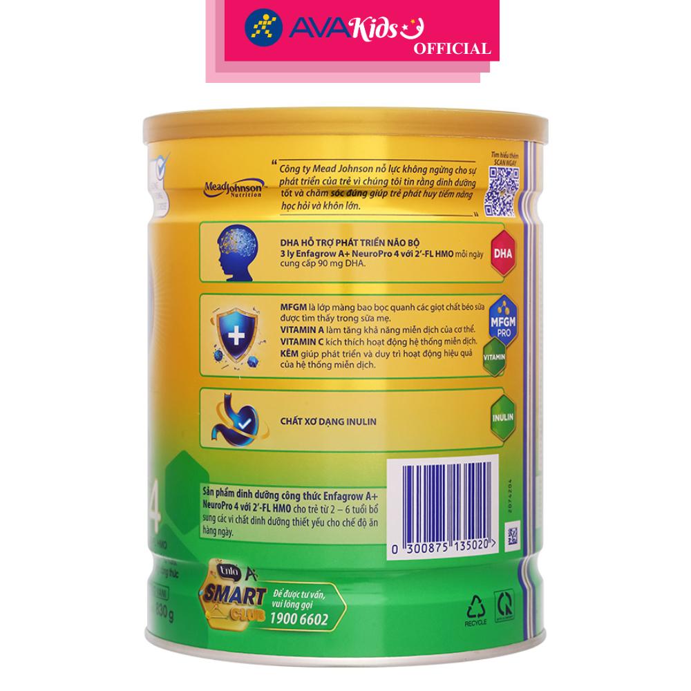 Sữa bột Enfagrow A+ Neuropro số 4 hương vani 830g (2 - 6 tuổi) - Hàng Chính Hãng