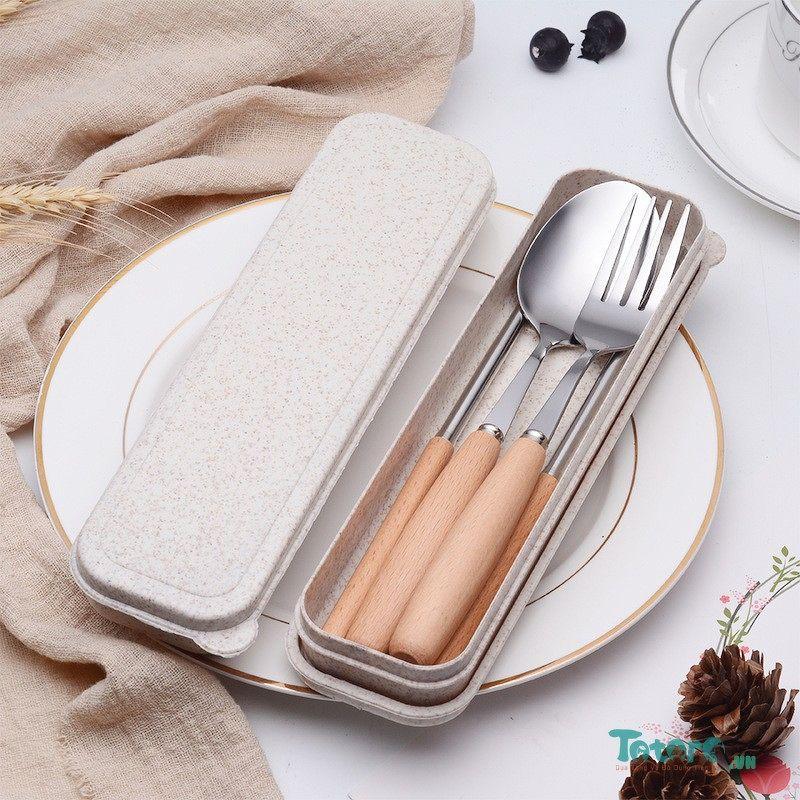 Bộ Thìa Dĩa Đũa Lúa Mạch Có Hộp Tiện Dụng