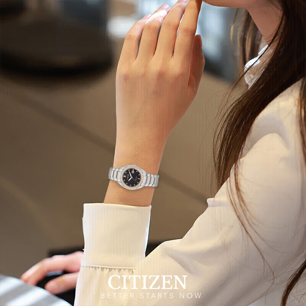 Đồng Hồ Nữ Citizen Đính Kim Cương Dây Thép Không Gỉ EM0315-59E - Mặt Đen (Sapphire)