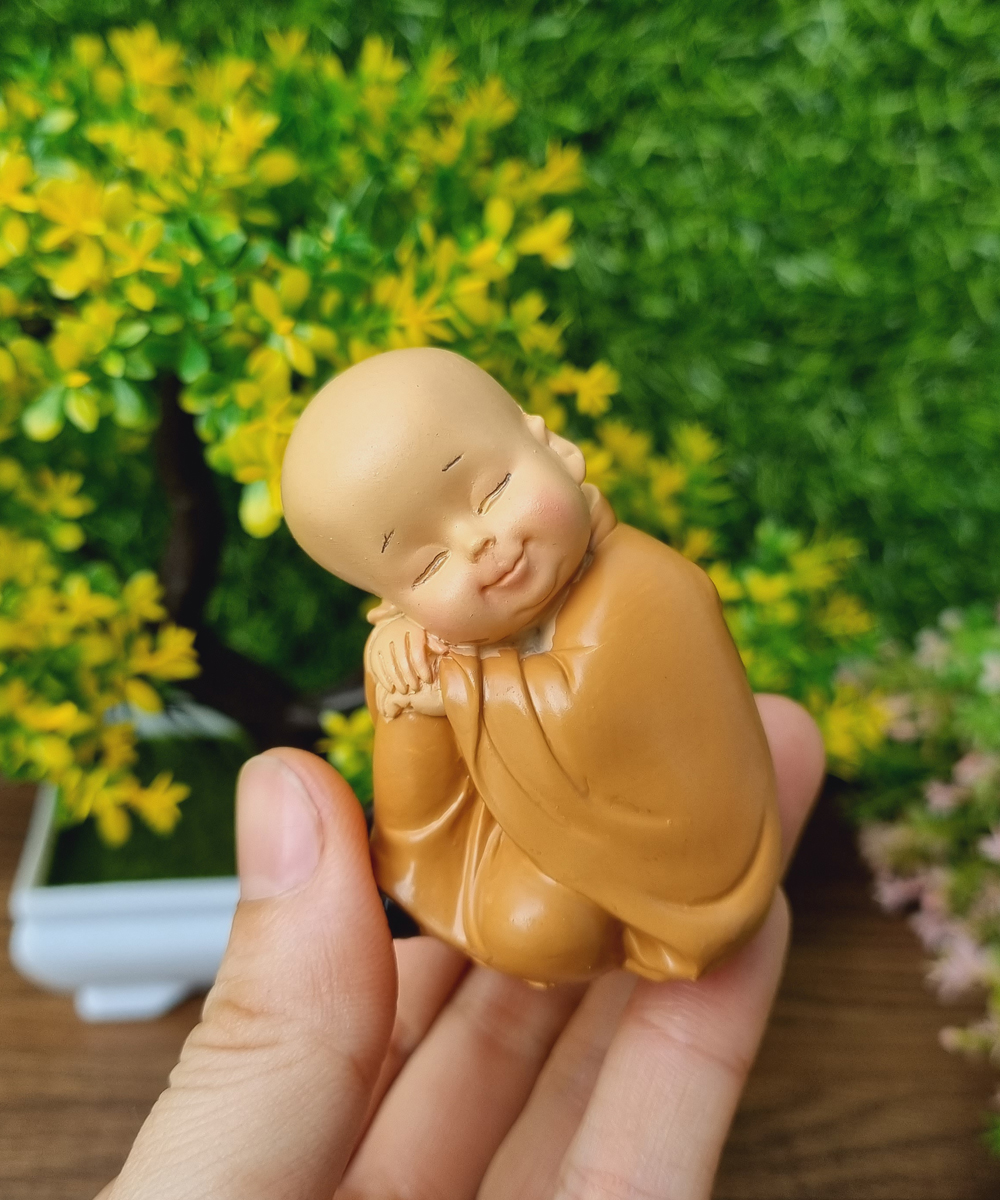 Bộ 03 chú tiểu áo nâu - mẫu ngồi an nhiên size mini 7cm