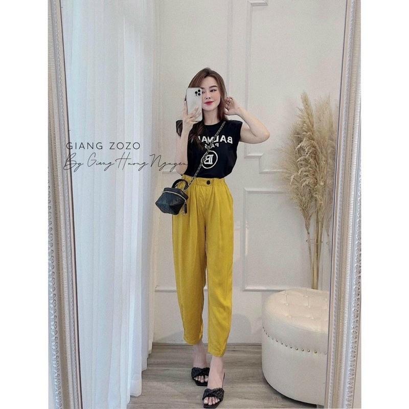 Quần Baggy cạp cao siêu xinh chất đũi lụa tơ hàng đẹp mẫu mới có đỉa