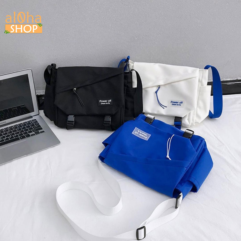 Túi đeo chéo vải Poly Messenger cỡ to chống thấm nước, bền bỉ unisex nam nữ - al0ha Shop