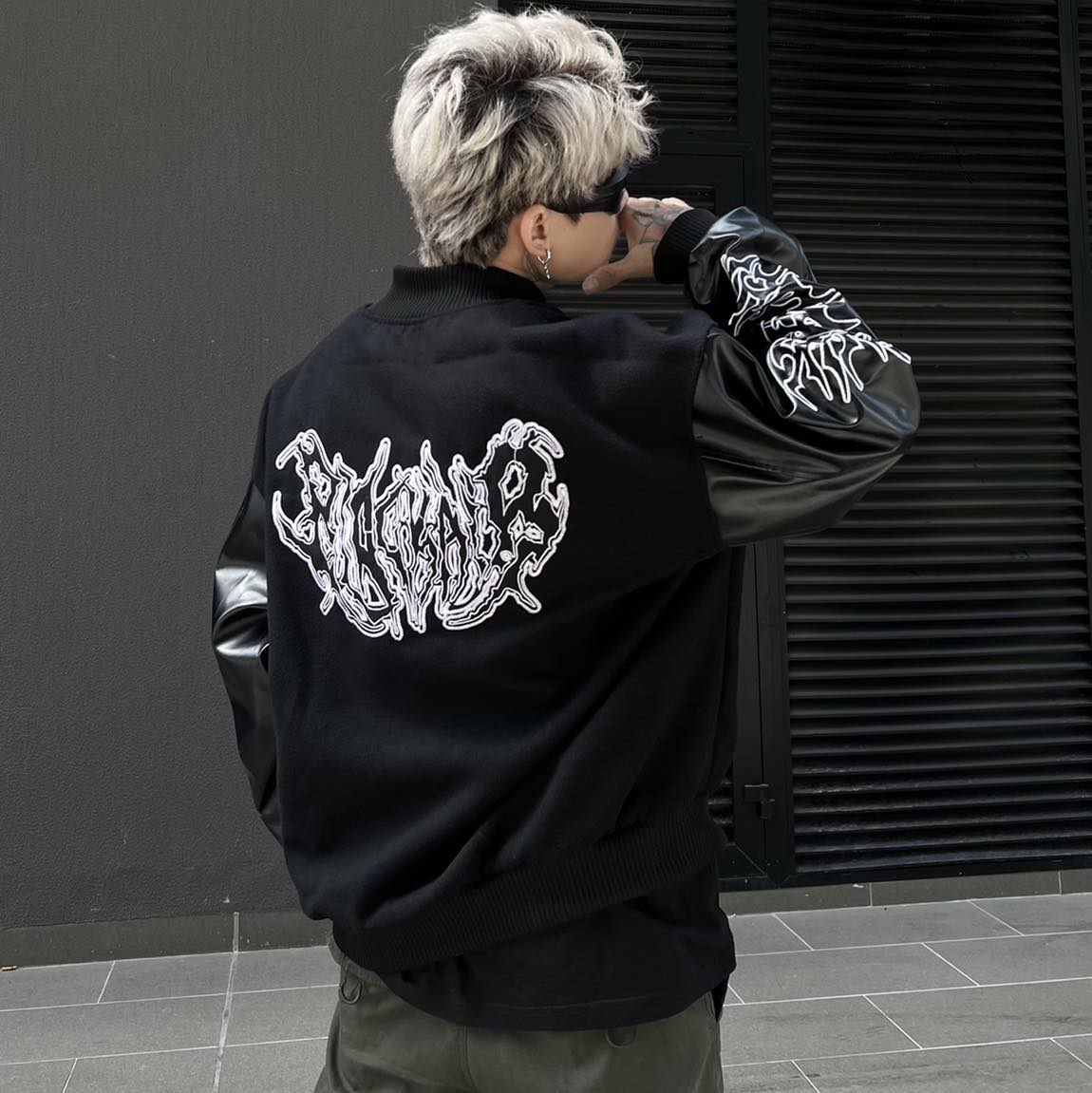 Áo khoác Bomber tay da Black Wide , varsity jacket nam nữ chất dạ 2 lớp , áo khoác bóng chày local brand unisex - Gin Store