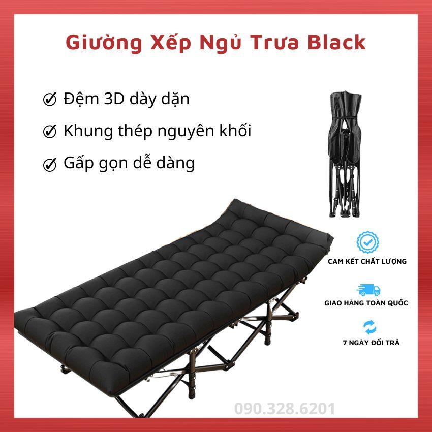 Giường Xếp Văn Phòng Ngủ Trưa Black, Giường Ngủ Gấp Gọn Kèm Đệm Bông Dày