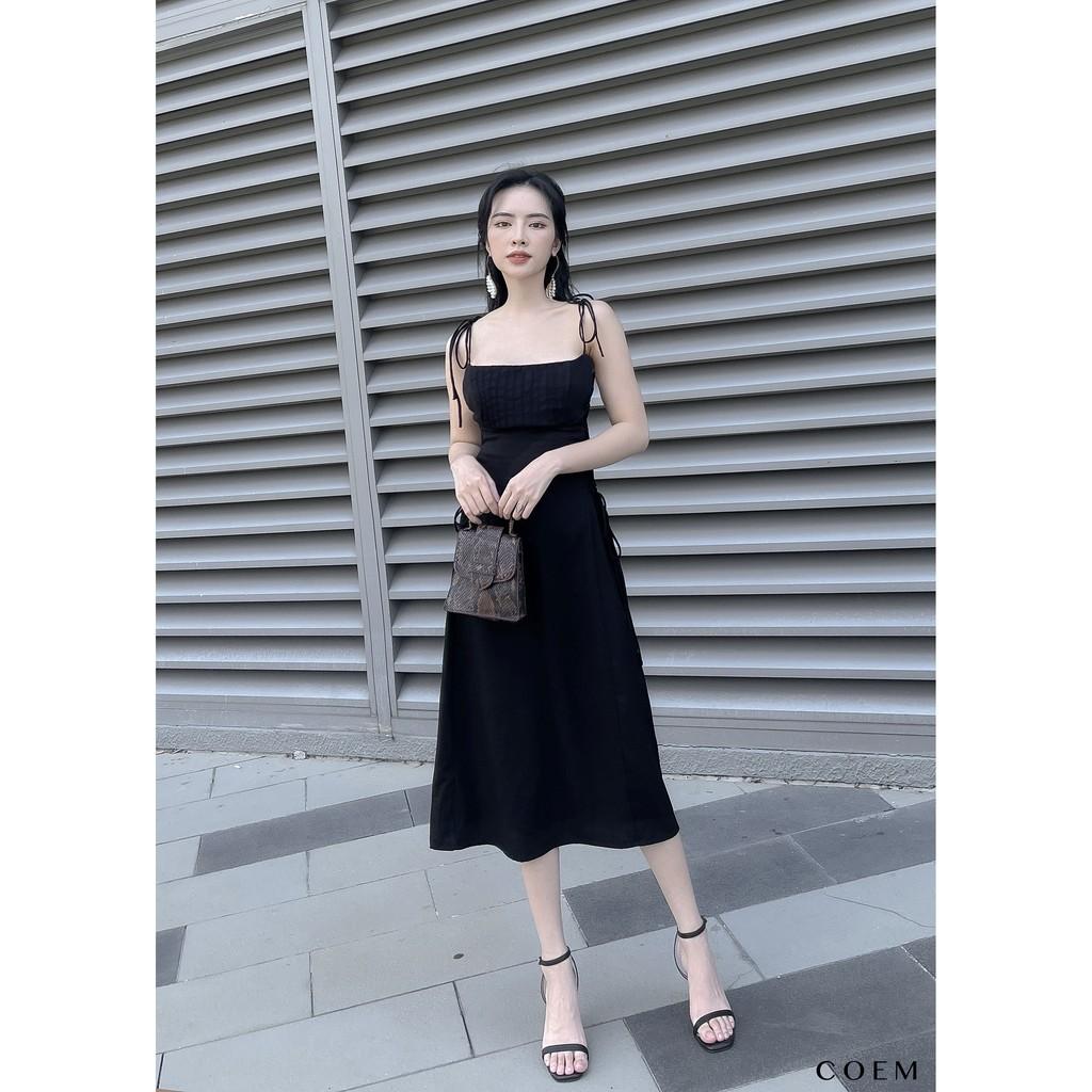 Đầm Midi Hai Dây Chất Liệu Linen Cao Cấp Màu Đen CO EM Thiết Kế Nữ Tính Quyến Rũ Sexy Phù Hợp Hẹn Hò Tiệc Tùng