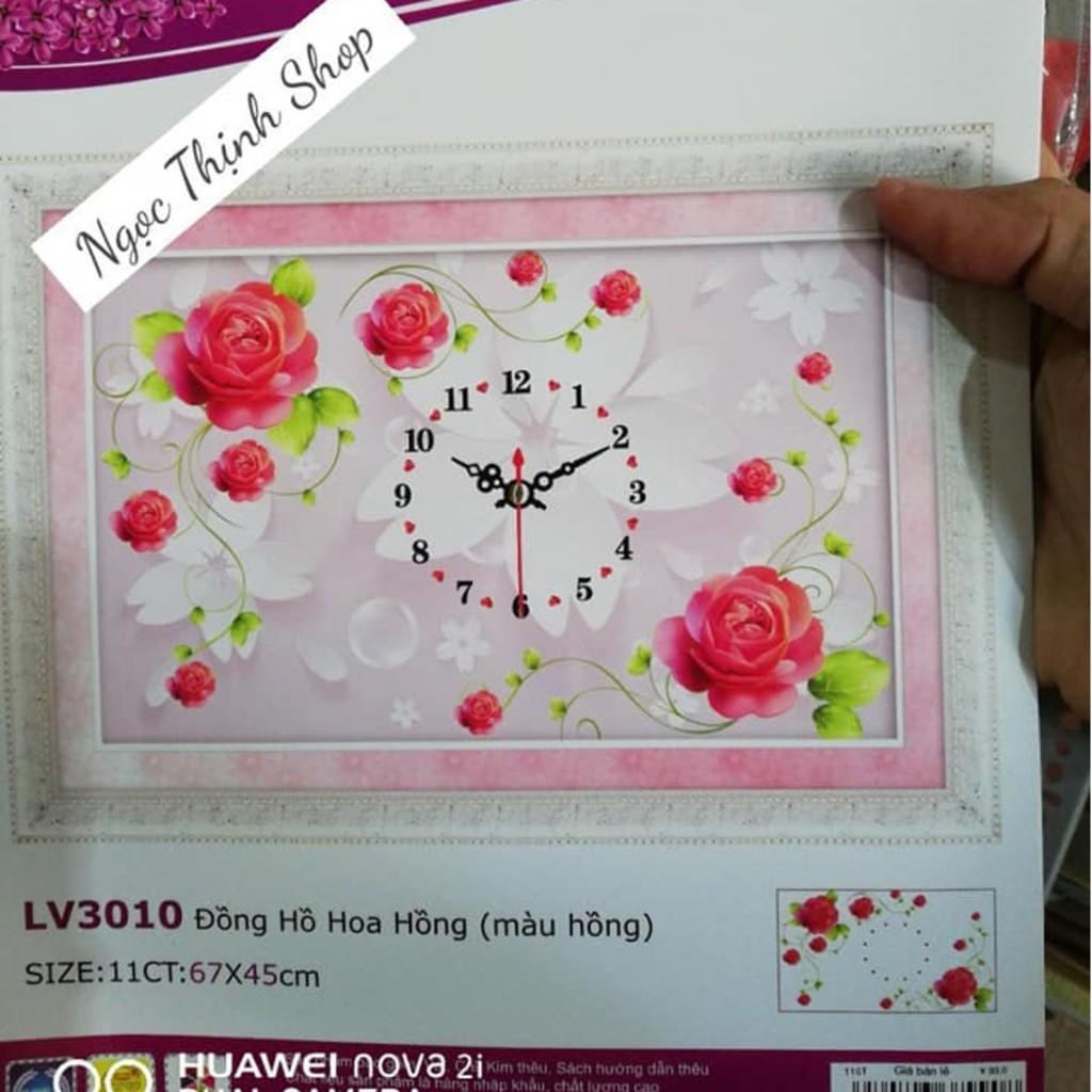 Tranh thêu chữ thập ĐỒNG HỒ HOA HỒNG-LV3010-KT: 67X45CM