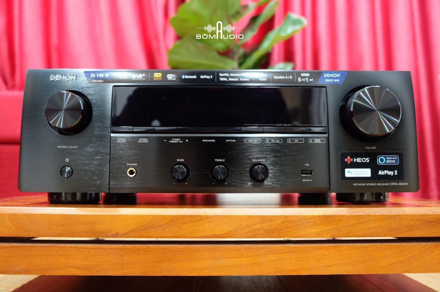 DENON DRA-800H | Amply Xem Phim Nghe Nhạc 2 Kênh - Chuẩn 4K UHD x 100 W/Kênh - Tích hợp DAC AKM 32bit + Music Server - App HEOS + Trợ lý ảo Alexa, Google, Siri - Stream Nhạc Số Qua Wi-Fi, AirPlay2, Bluetooth  | Hàng Chính Hãng _ Mới 100%