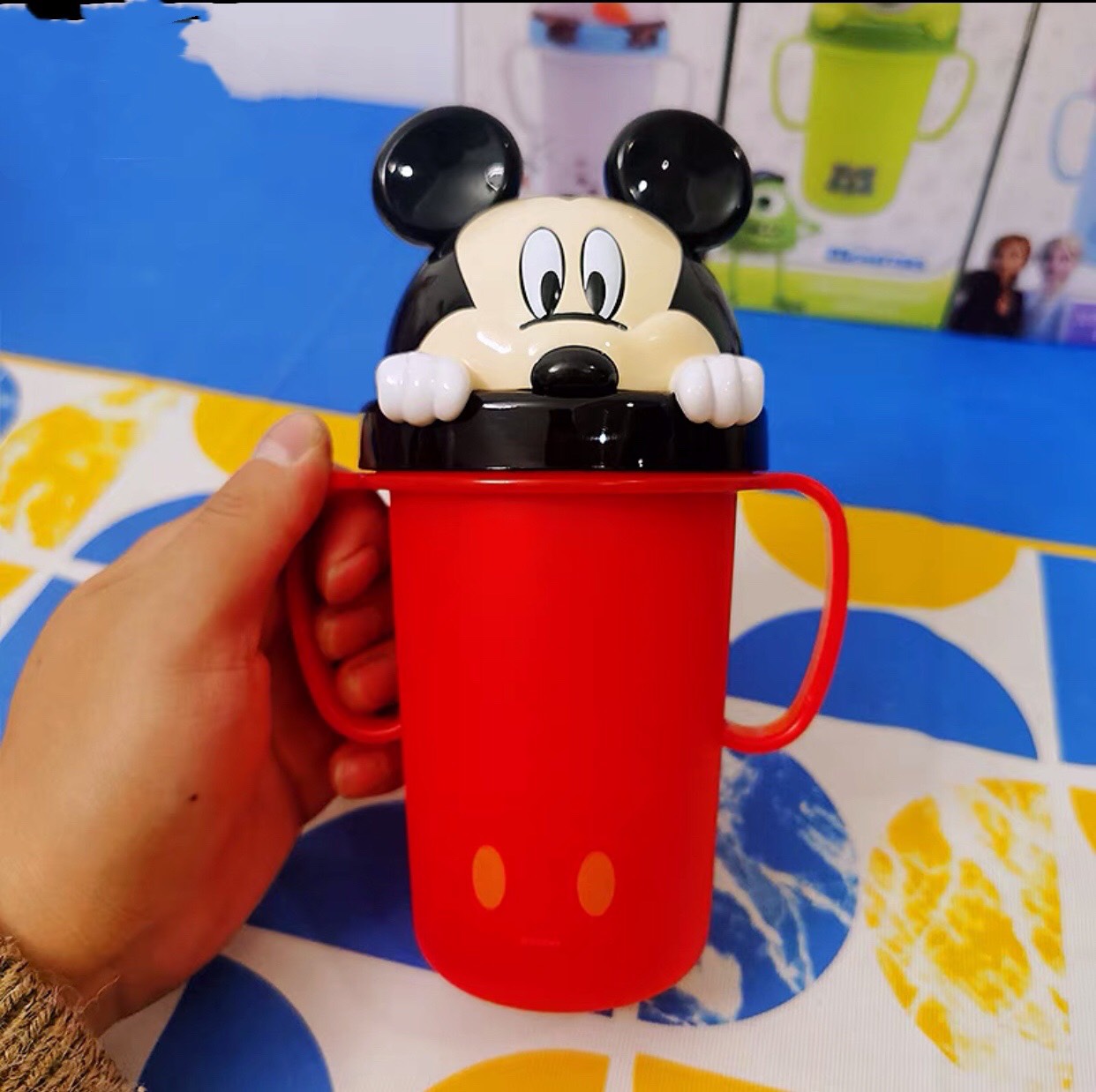 Bình tập uống có 2 tay cầm đầu 3D hình chuột Mickey siêu cute cho các bé - PDA20216-A