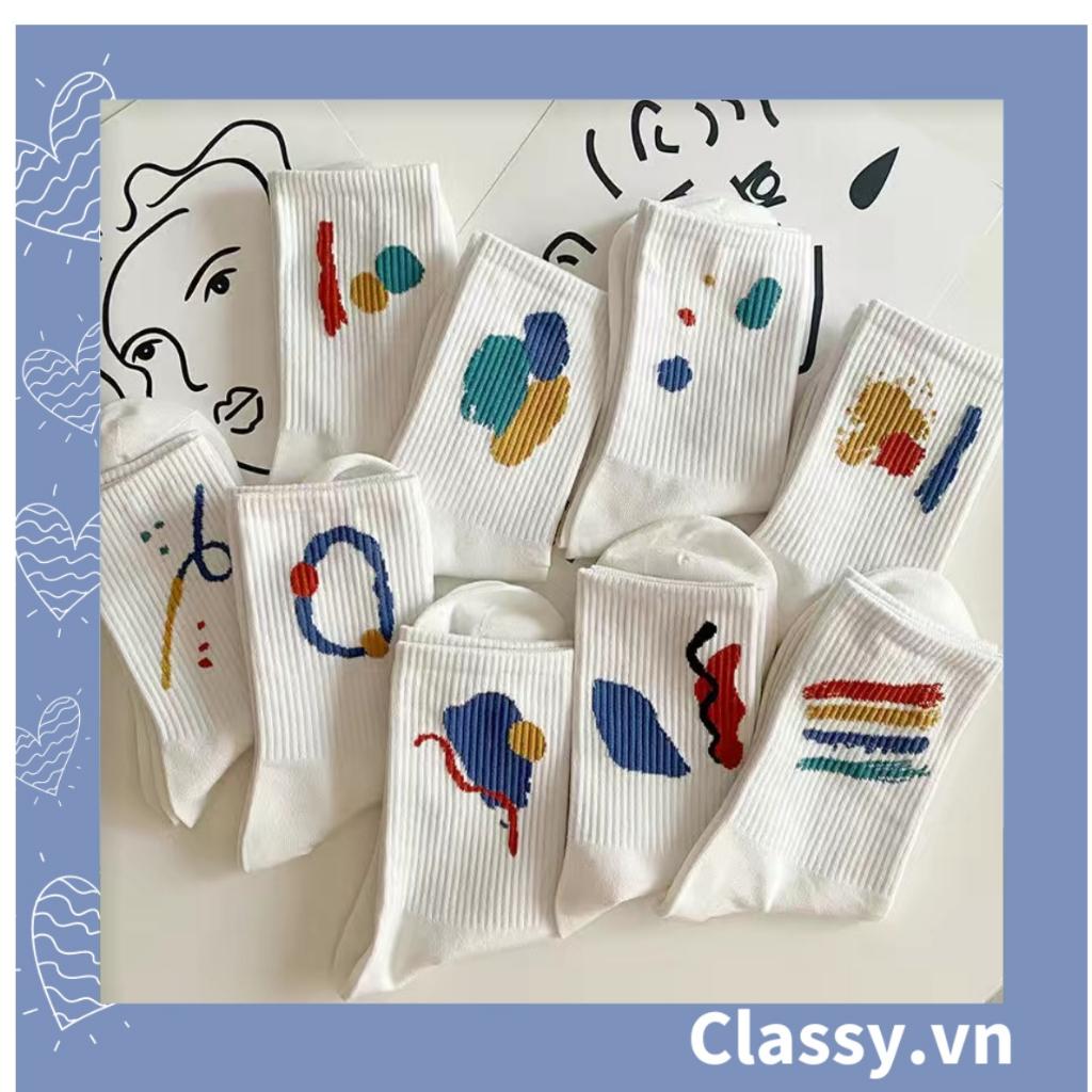 Tất cổ cao, vớ cổ cao Classy màu trắng họa tiết ngẫu nhiên vệt màu phần cổ tất G1359