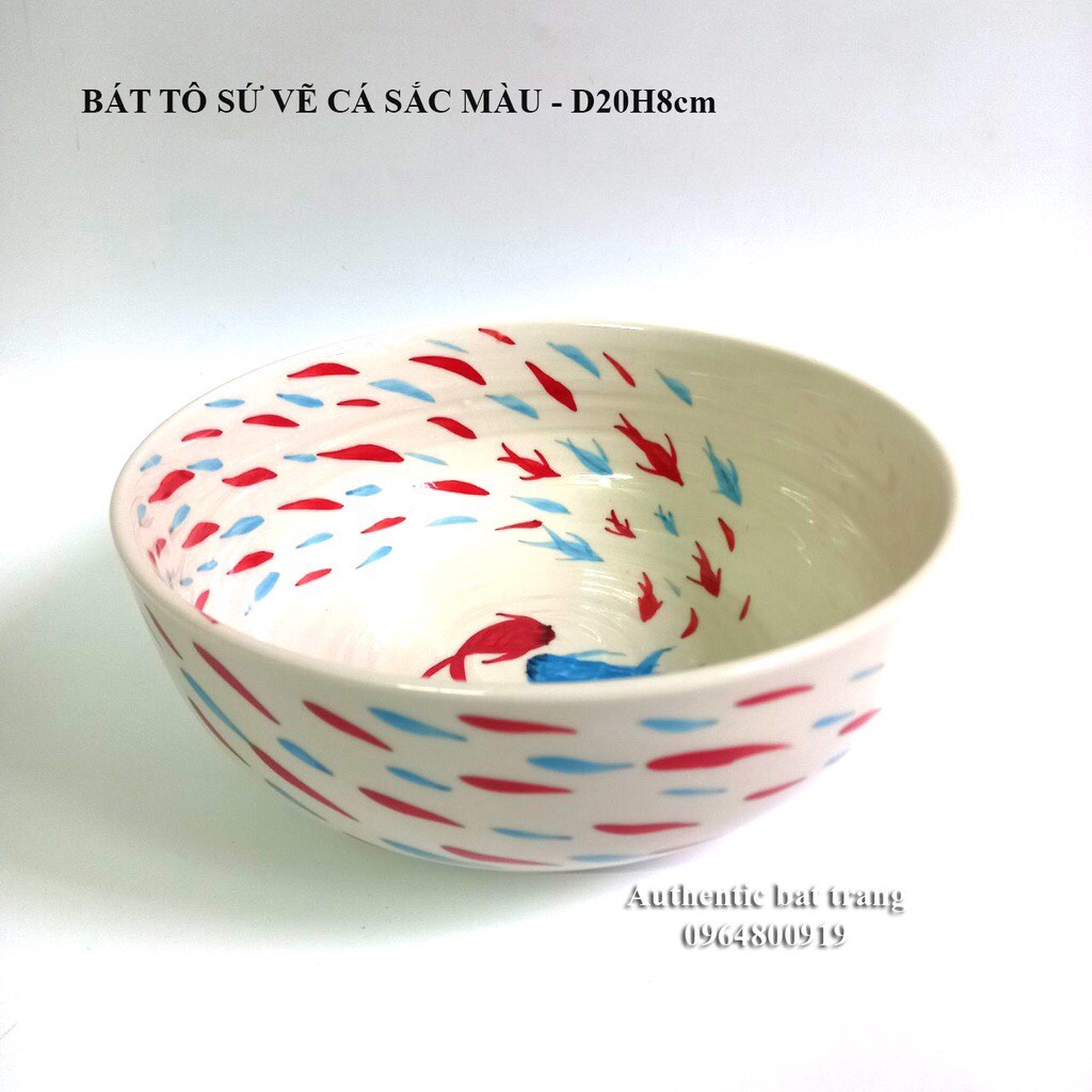 Bát tô sứ đựng canh, salad CAO CẤP vẽ thủ công - Kích thước D20cmH8cm