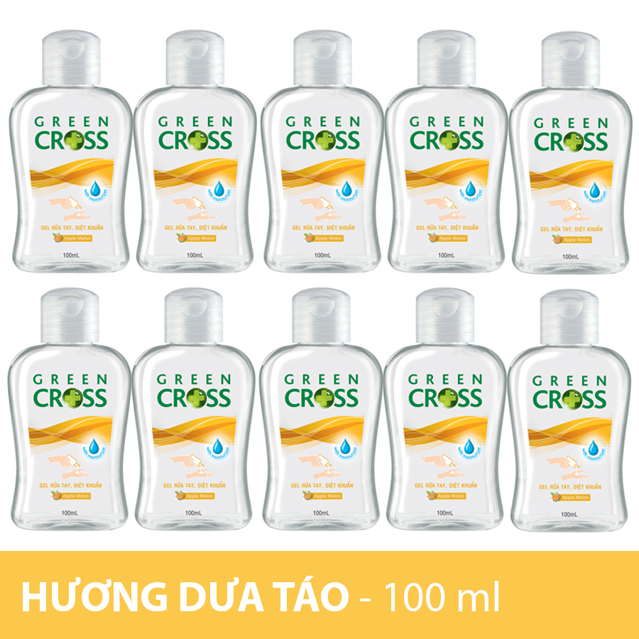 Combo 10 chai Gel Rửa Tay Khô Diệt Khuẩn Green Cross Hương Dưa Táo chai 100ml + TẶNG 2 chai Nước Xả Vải VEL 800ml Hương Thanh Khiết cho bé