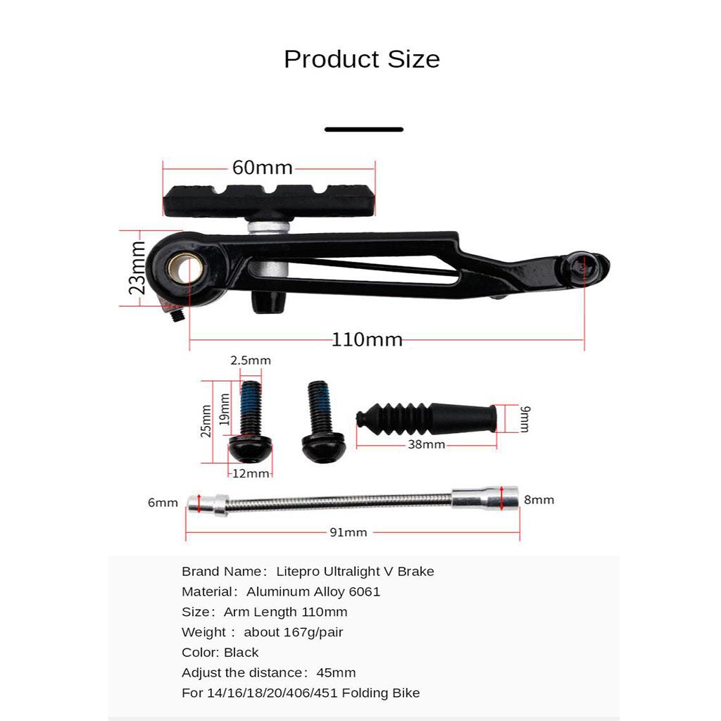 2 Pairs  V Brake Set Replacement Long Arm for Front/Rear Wheel Black