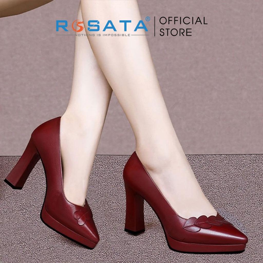 Giày cao gót đế vuông 8 phân mũi nhọn công sở nữ phối họa tiết ROSATA RO441 ( Bảo Hành 12 Tháng ) - ĐEN