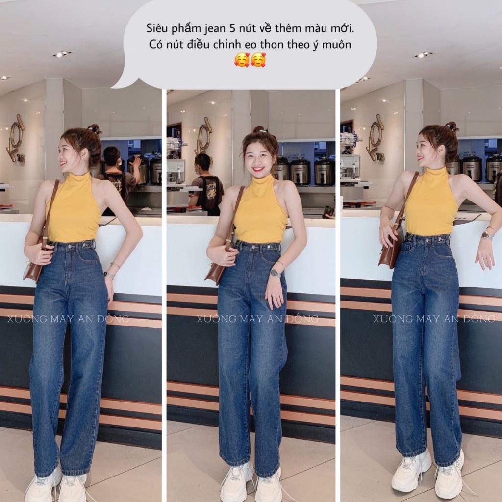 Quần Jean Ống Rộng SIMPLE JEAN Lưng Cao Unisex (Gài nút 2 bên lưng K001)