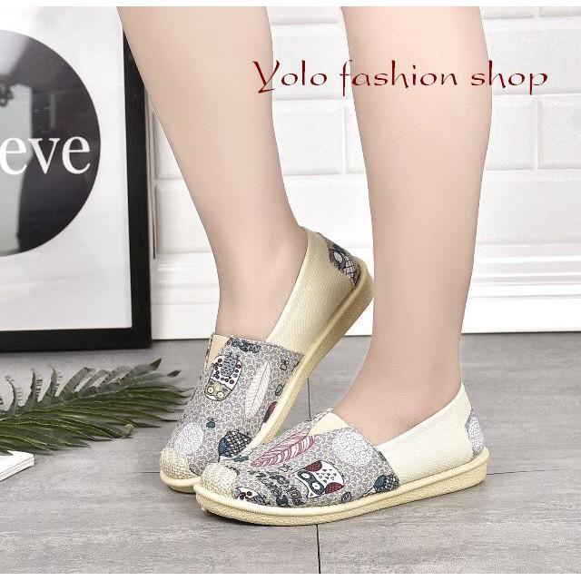 GL3 Giày lười slip on nữ bọc cói vintage thời trang