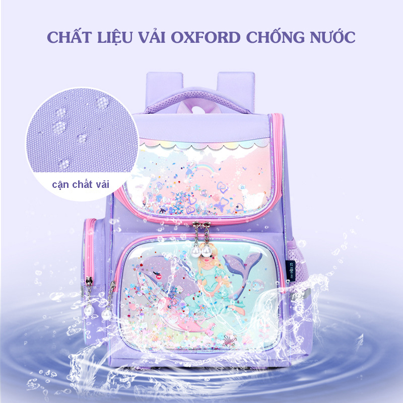 Balo chống gù cho bé gái đi học cặp sách học sinh tiểu học form hộp vải chống nước bền đẹp 63201