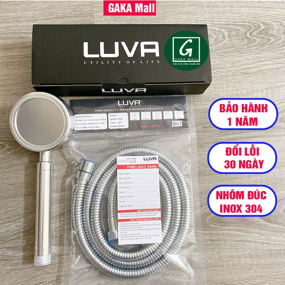 Combo vòi hoa sen Luva VS4 kèm dây sen Luva GK2, inox 304, lõi đồng, dài 1.5m, BH 1 năm đổi lỗi 30 ngày