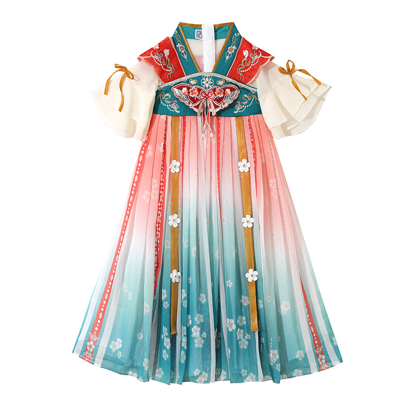 Đầm váy công chúa cổ trang hanfu thêu hoa cho bé gái diện lễ tết trung thu đẹp size 100-160kg hàng Quảng Châu