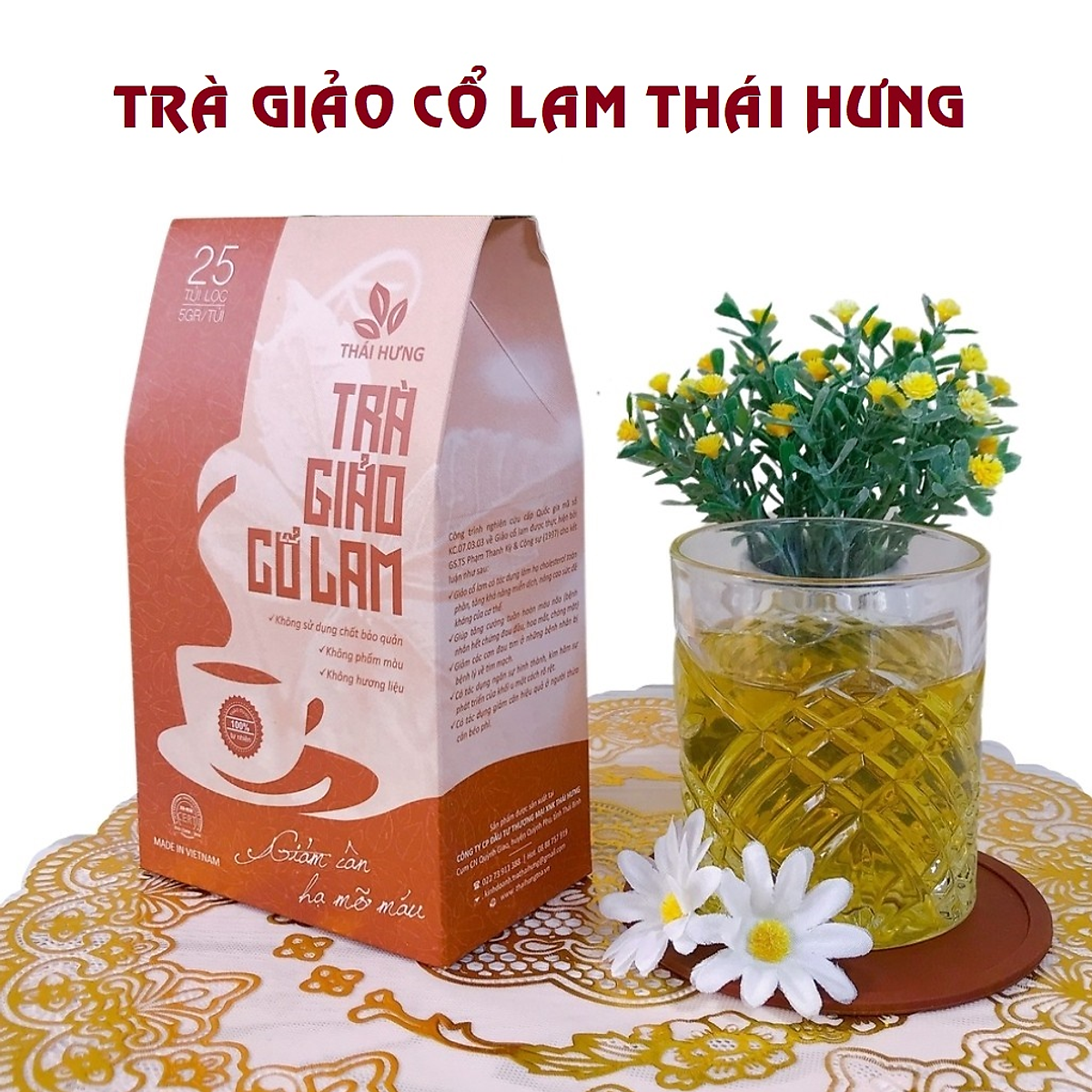 Trà Giảo cổ lam Thái Hưng 25 túi lọc x 5g - Hỗ trợ giảm cân hiệu quả, giảm mỡ máu, giảm huyết áp