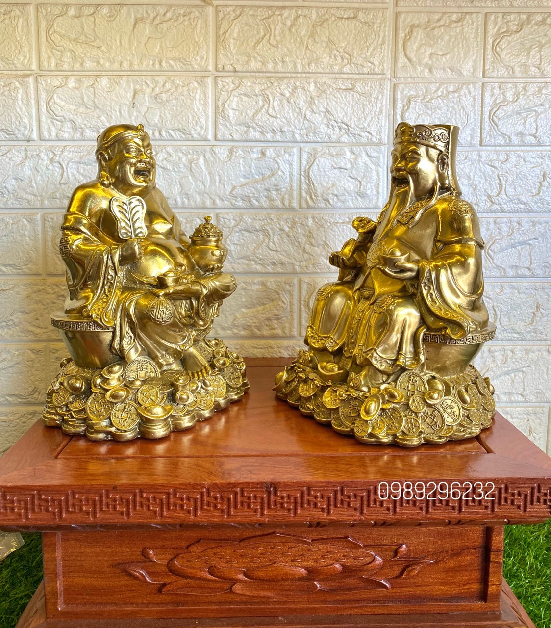 Tượng ông Thần Tài - Thổ Địa đồng vàng bóng - Tượng ông Tài Địa vàng bóng
