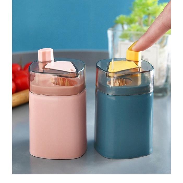 Hủ đựng tăm thông minh có nút nhấn tự động lấy tăm, decor bàn ăn - Hộp đựng tăm xỉa răng nhấn nhả tăm tự động tiện lợi
