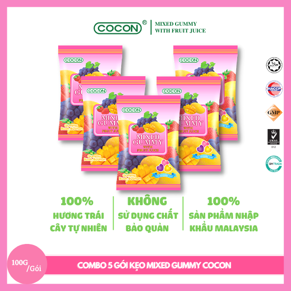 COMBO 5 GÓI KẸO DẺO TRÁI CÂY COCON 100G (100g x 5gói)