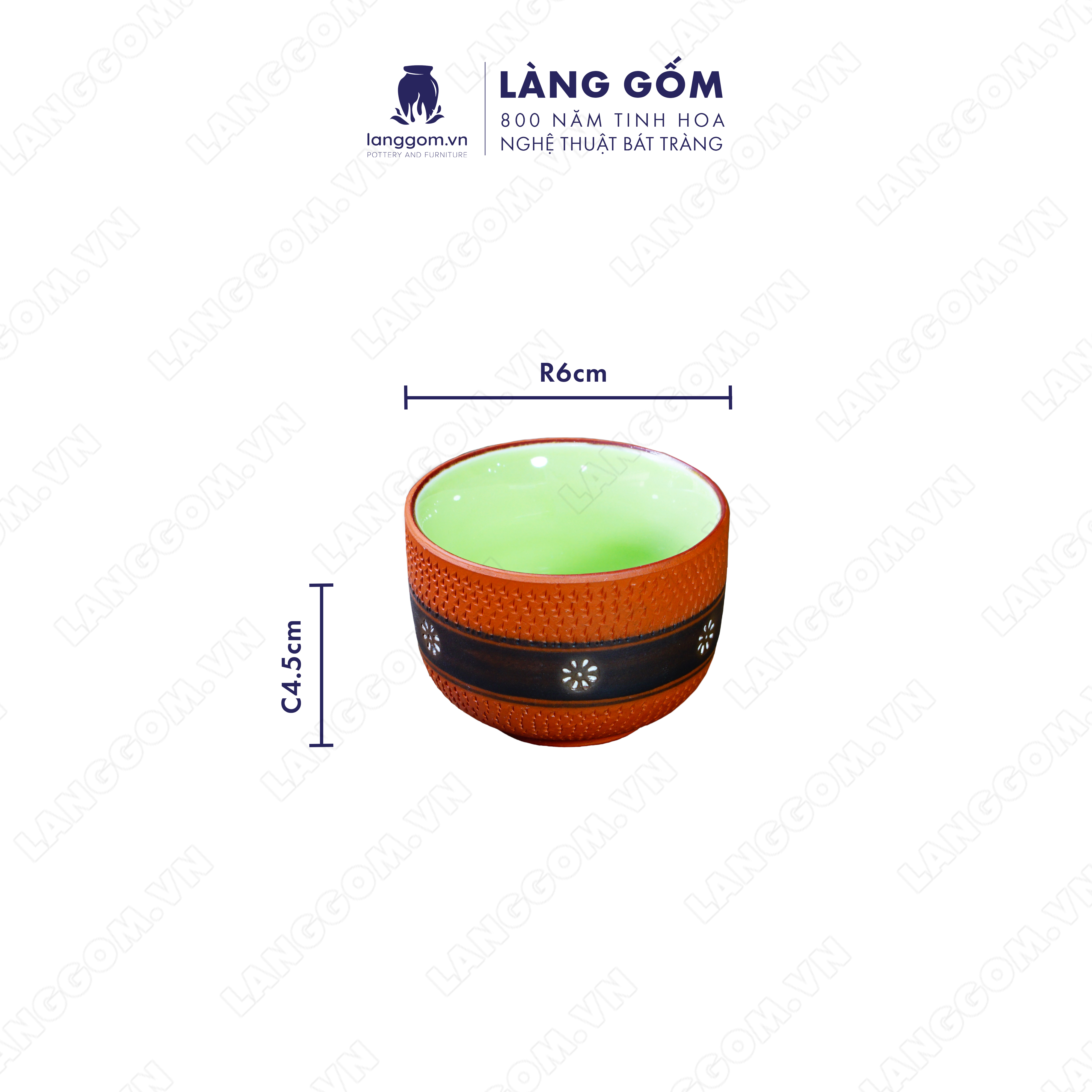Chén uống trà đất nung Mộc Tử Sa màu đỏ kiểu họa tiết hoa ban, gốm sứ Bát Tràng cao cấp - LÀNG GỐM