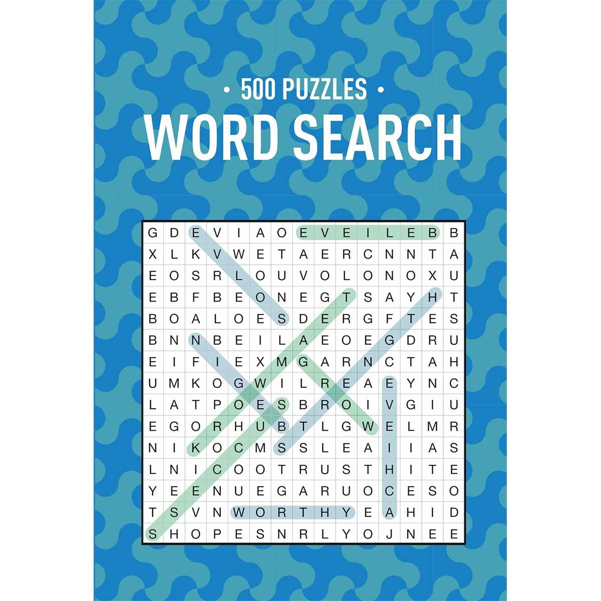 Sách 500 Puzzles Book - Word Search - Aqua & Blue Geometric