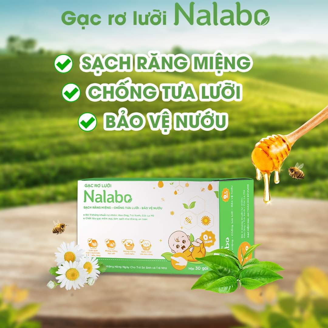 Gạc rơ lưỡi Nalabo - rơ lưỡi, vệ sinh răng, chăm sóc răng miệng cho trẻ - Hộp 30 gói - DKPharma