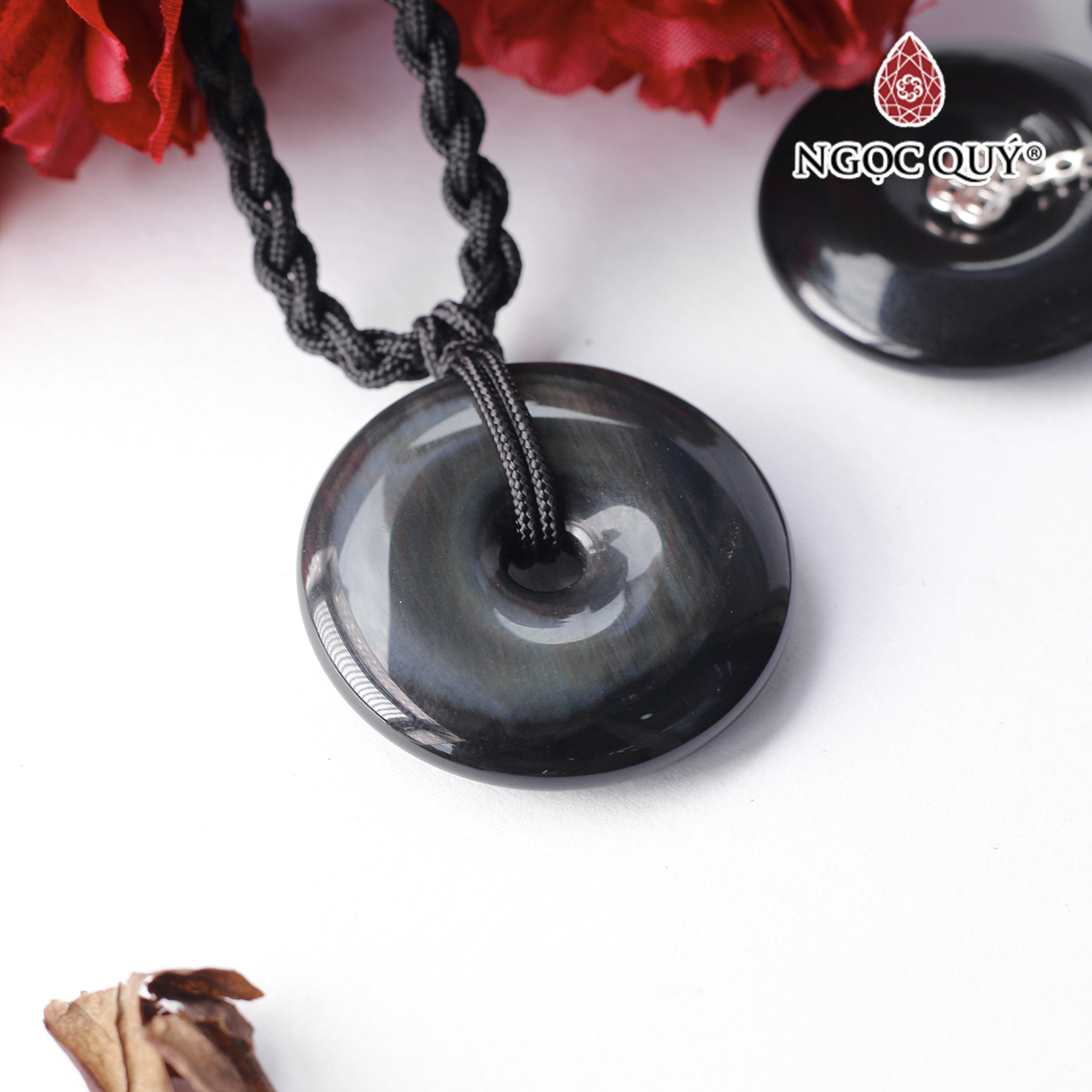 Mặt dây chuyền đồng điếu đá obsidian mệnh thủy, mộc - Ngọc Quý Gemstones