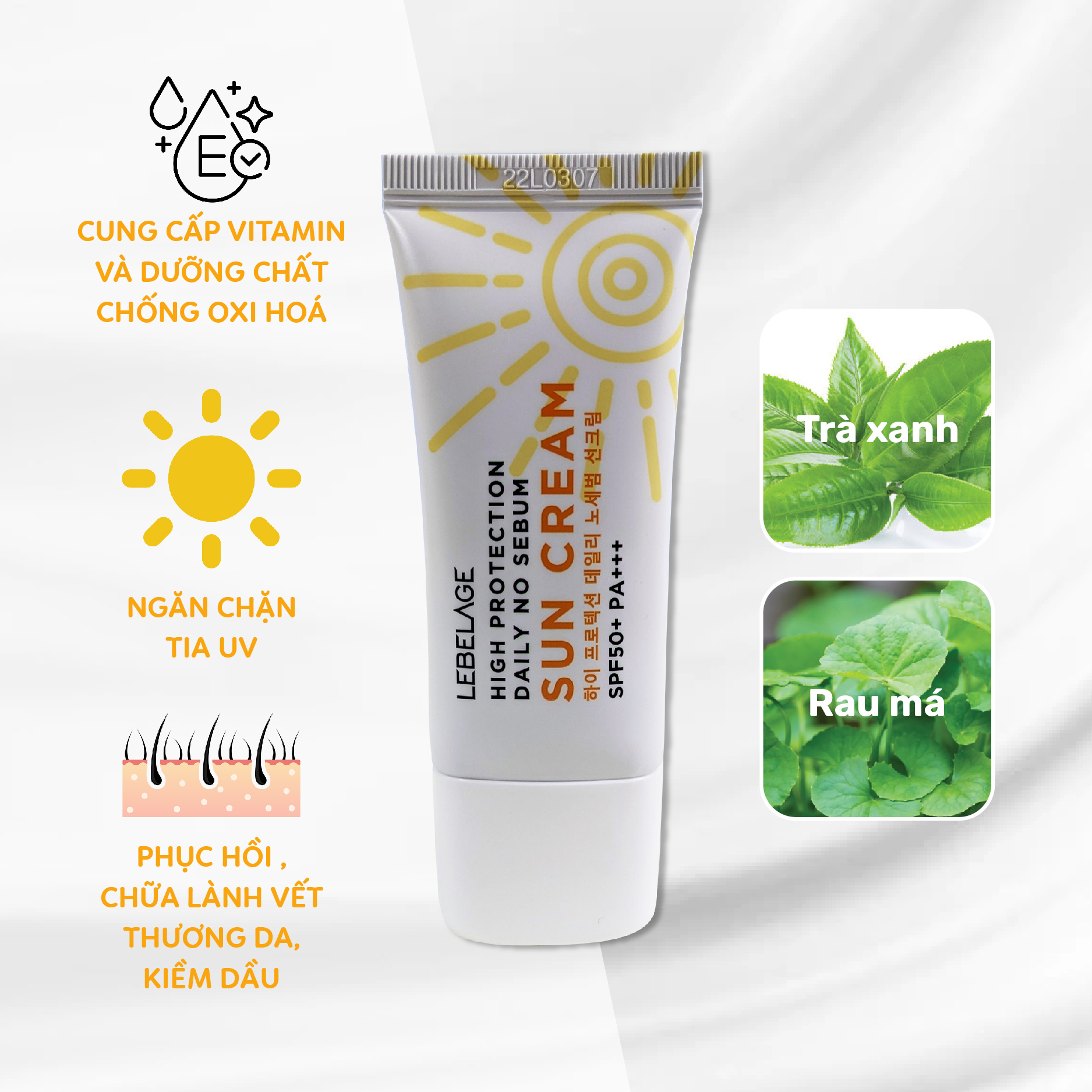 Kem Chống Nắng LEBELAGE High Protection Sun Cream Daily No Sebum SPF50+ PA+++ 30ml - Bảo Vệ Da Tối Ưu