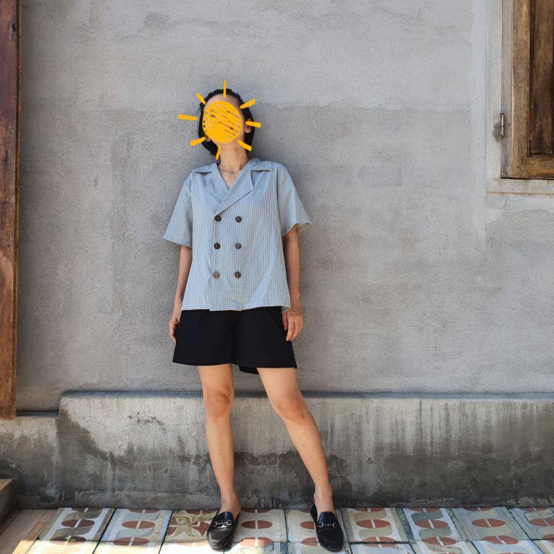 Áo sọc xanh 6 nút