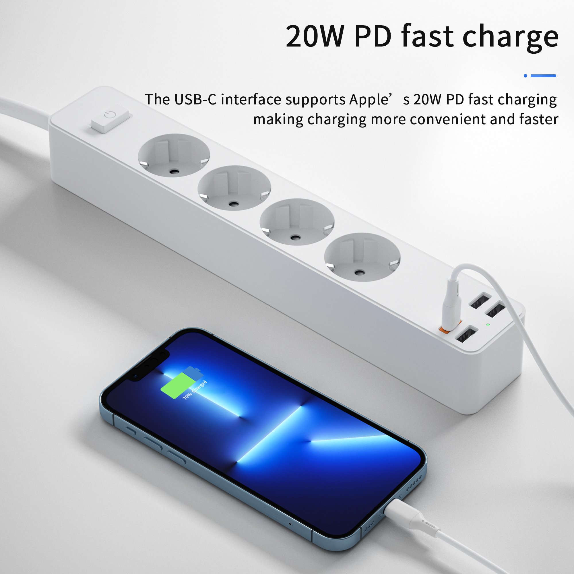 Ổ Điện Wiwu Power Strip USB-C*1+ USB-A*3 U02 Dành Cho Điện Thoại, Laptop, Có Đầu USB Sạc Tất Cả Các Thiết Bị - Hàng Chính Hãng