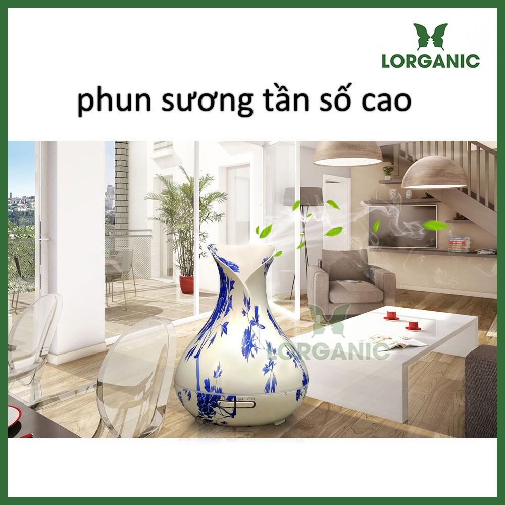 Combo máy khuếch tán/ máy xông tinh dầu Lorganic Bình Hoa Tulip Trắng FX2070 (Có remote) + tinh dầu sả chanh Lorganic (10ml)/ Phun sương sóng siêu âm/ Thích hợp xông phòng 15-40 m2