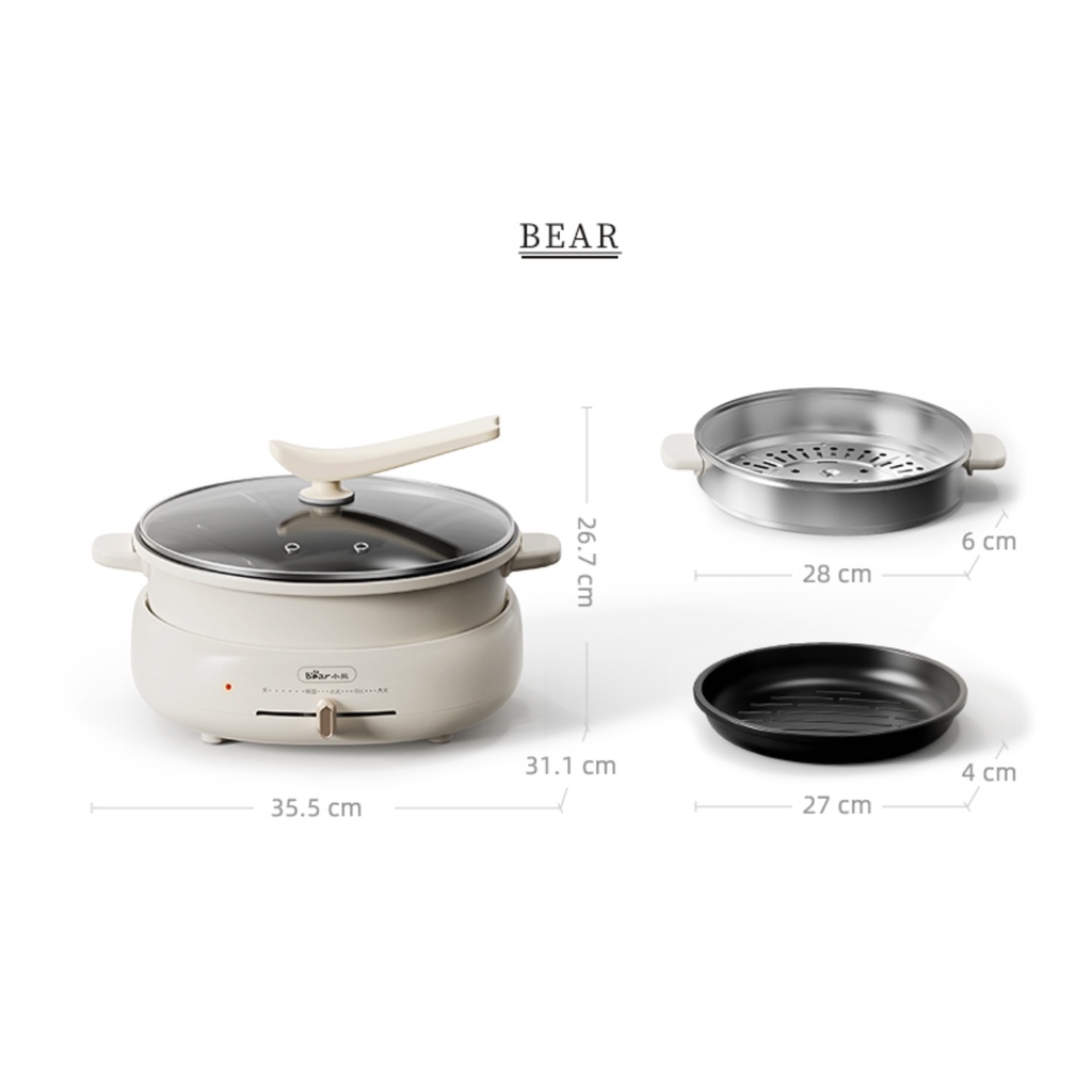 Bếp, Nồi lẩu điện đa năng Bear DHG-C40T1/C40W2, dung tích 4.0 L, chống dính, sử dụng để nấu lẩu, chiên xào - Hàng Chính Hãng