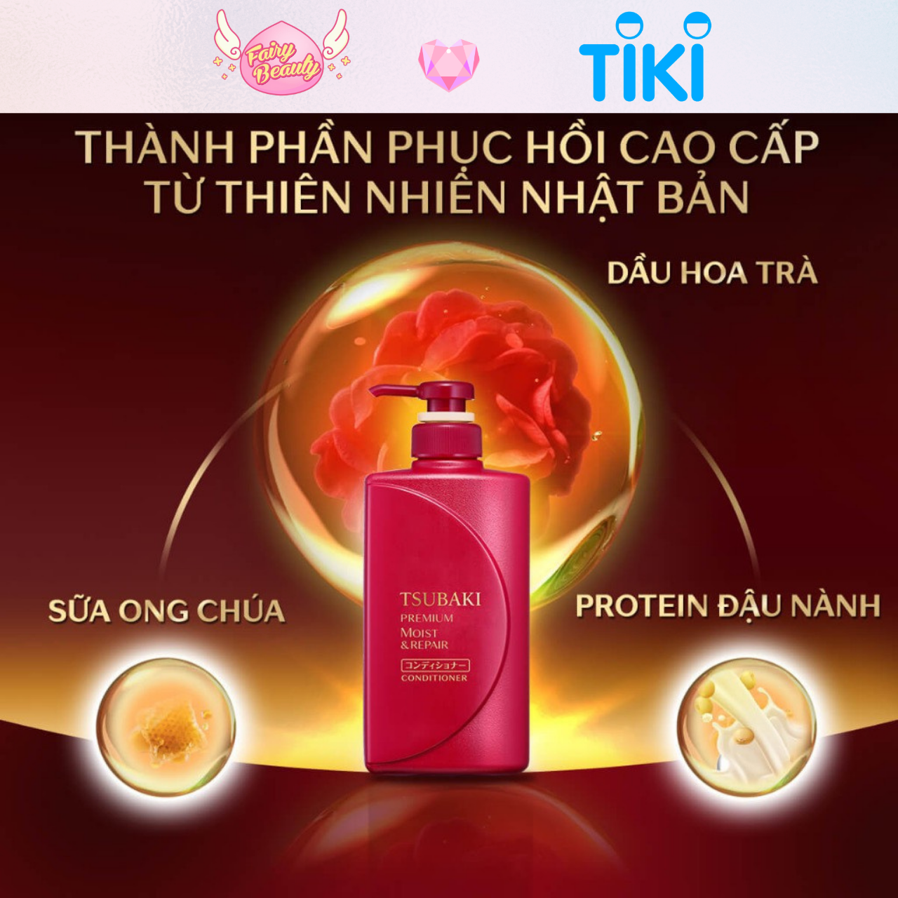 [TSUBAKI ] Dầu Xả Dưỡng Phục Hồi Tóc Khô Xơ Rối Và Giúp Bóng Mượt Chiết Xuất Từ Thiên Nhiên Premium Moist 490ml