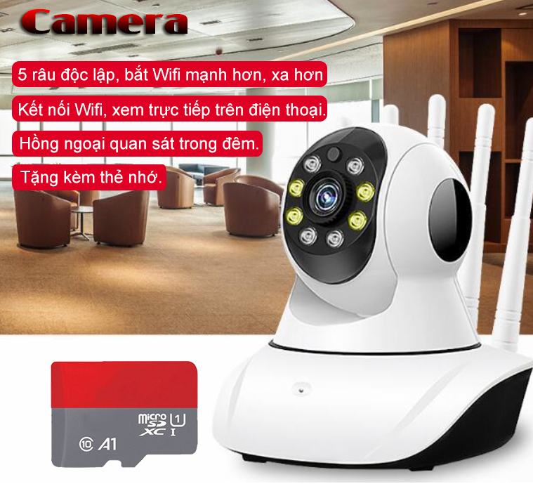 Camera an ninh 5 râu kèm Thẻ nhớ 32Gb