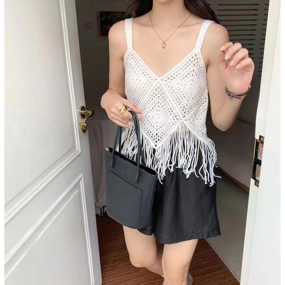 MS1084 Áo dệt kim móc đi biển tua rua