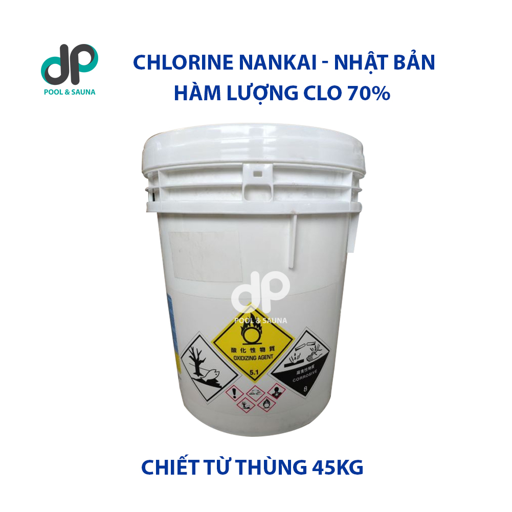 Chlorine Nankai Nhật Bản (Thùng 5kg), clorin 70% Nankai - Xử lí nước bể bơi, nước thải sinh hoạt, diệt rêu tảo, khử trùng, sát khuẩn, tẩy trắng, ứng dụng trong ngành thủy sản
