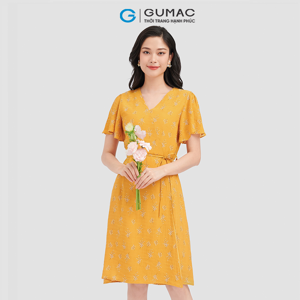 Đầm dáng xòe GUMAC LD0915 cổ tim họa tiết hoa nữ tính