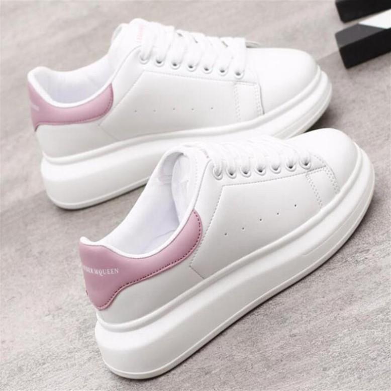 Giày Sneakers Nữ, Giày Thể Thao Nữ Giày Thể Thao McQueen Cao 3Cm Màu Trắng Phối- Hồng Hottrend Cá Tính Năng Độn