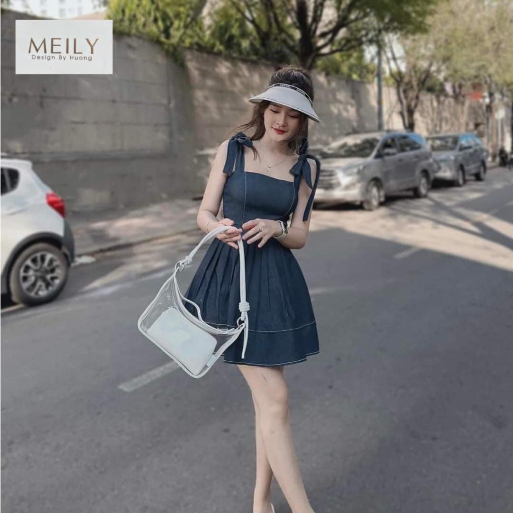 Váy jeans hai dây cột nơ vai dáng ngắn thời trang NIEVE