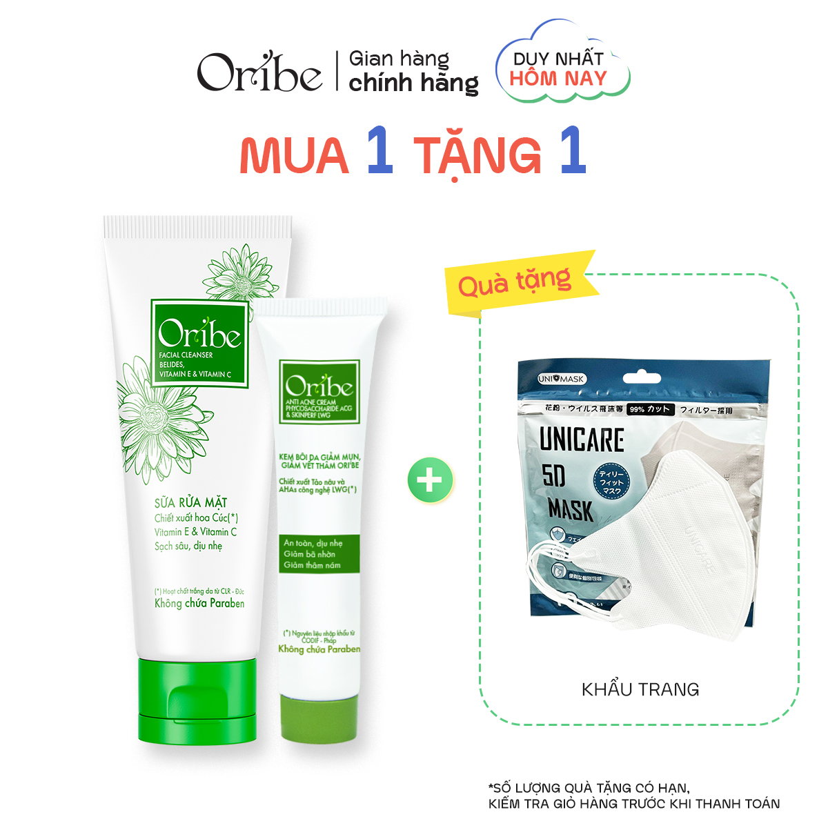 Combo Sữa Rửa Mặt Oribe 100g Và Kem Chấm Mụn 20g Sạch Sâu Dịu Nhẹ Giảm Mụn Ẩn