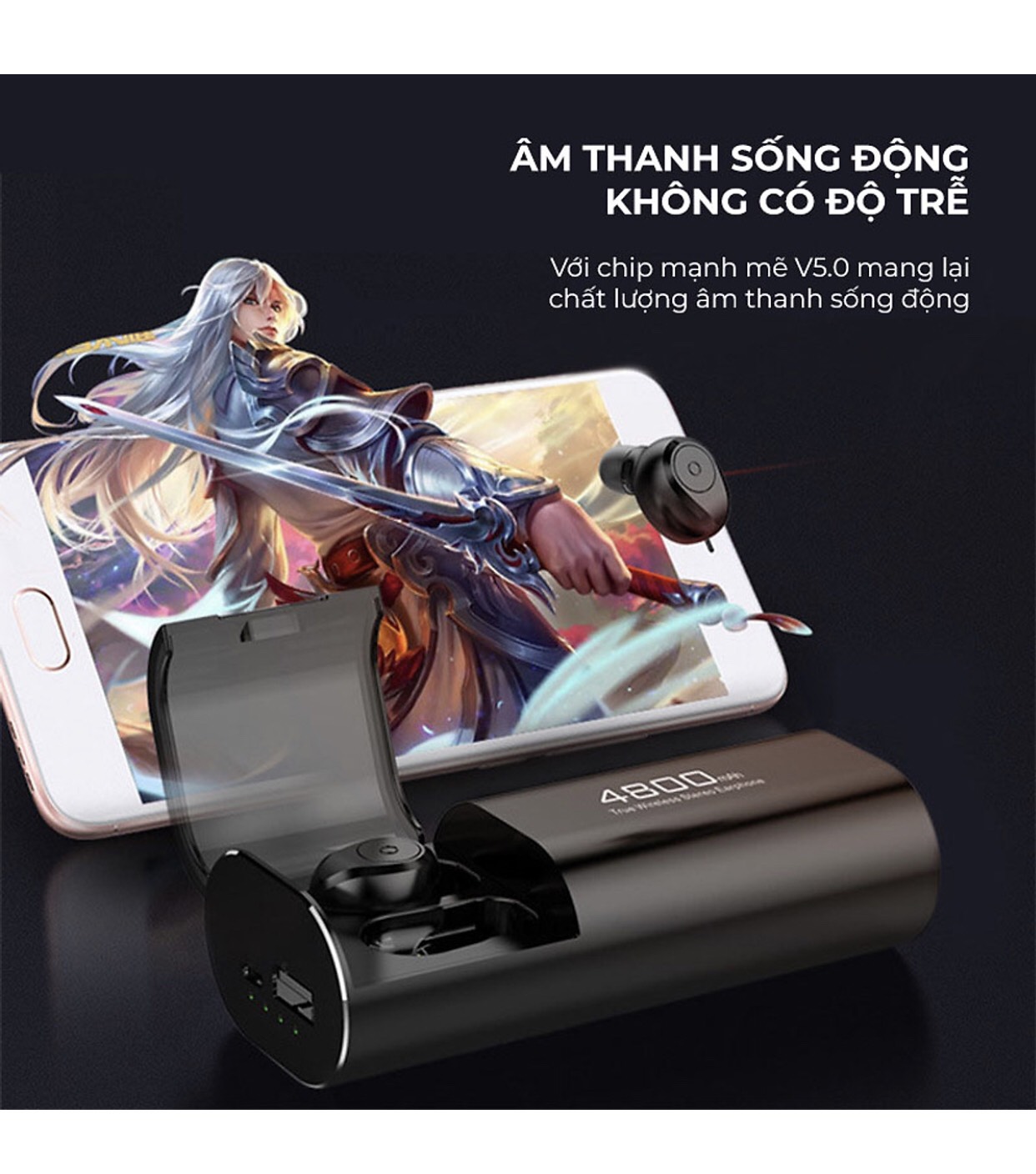 Tai nghe chơi game, nghe nhạc  Anncoe AS22 KIÊM PIN SẠC DỰ PHÒNG dung lượng cao 480 mAh, kết nối Bluetooth 5.0, kiêm Giá đỡ điện thoại - Hàng chính hãng