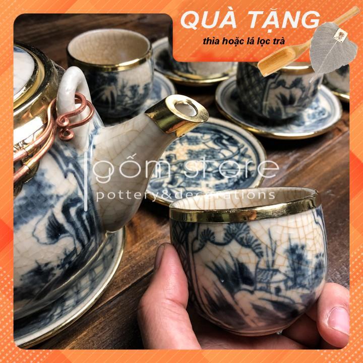 Ấm trà Bát Tràng men rạn giả cổ dáng quả dưa bọc đồng