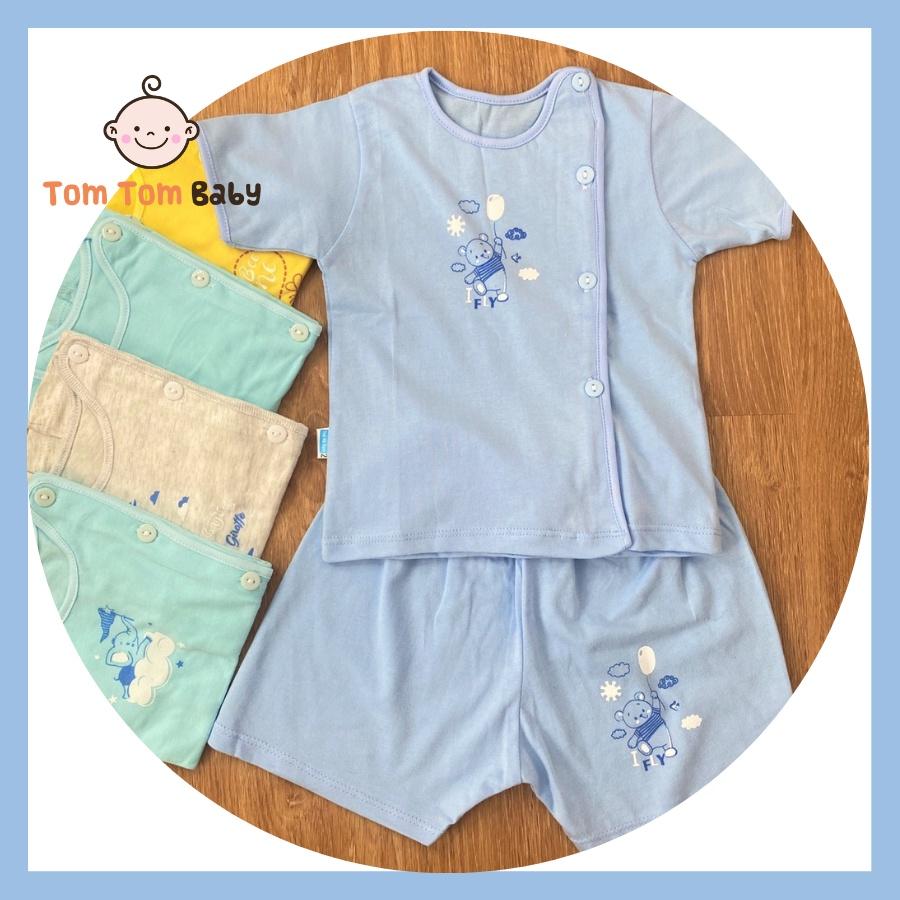 Set 5 bộ quần áo trẻ em sơ sinh Thái Hà Thịnh - Mẫu Tay Ngắn Cài Nút Lệch Màu - Size 1-3 cho bé sơ sinh - 9kg