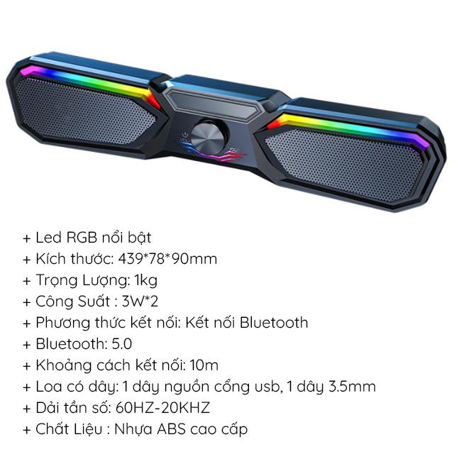 Loa Thanh Bluetooth Gaming Soundbar Có Led RGB Nổi Bật V197 Để Bàn Dùng Cho Máy Vi Tính PC, Laptop, Tivi