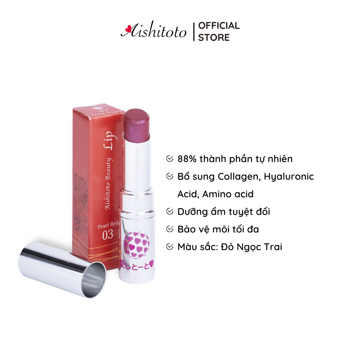 Son Dưỡng Có Màu Nhật Bản AISHITOTO Beauty Lip Pearl Red Màu Đỏ San Hô Quý Phái 4.8g