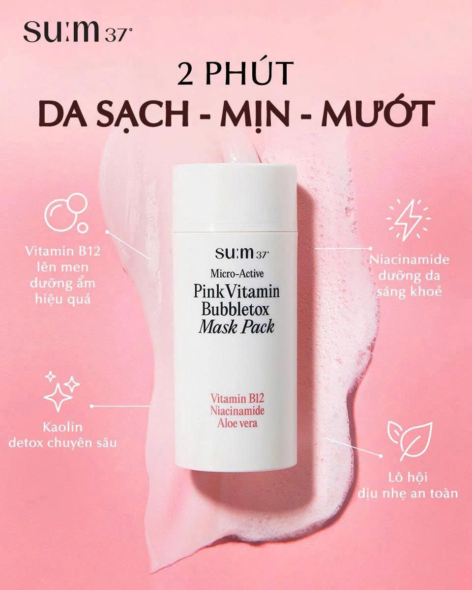 Mặt Nạ Sủi Bọt Thải Độc Sum37 Micro Active Pink Vitamin Bubbetox Mask Pack 100ml