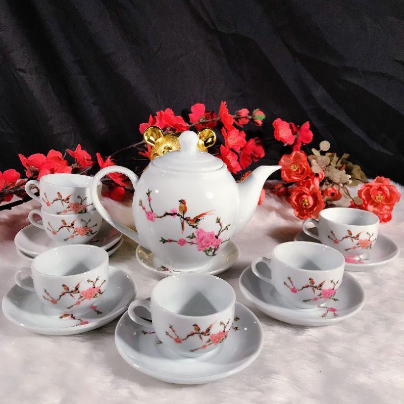 Bộ ấm chén uống trà Bát Tràng họa tiết cổ